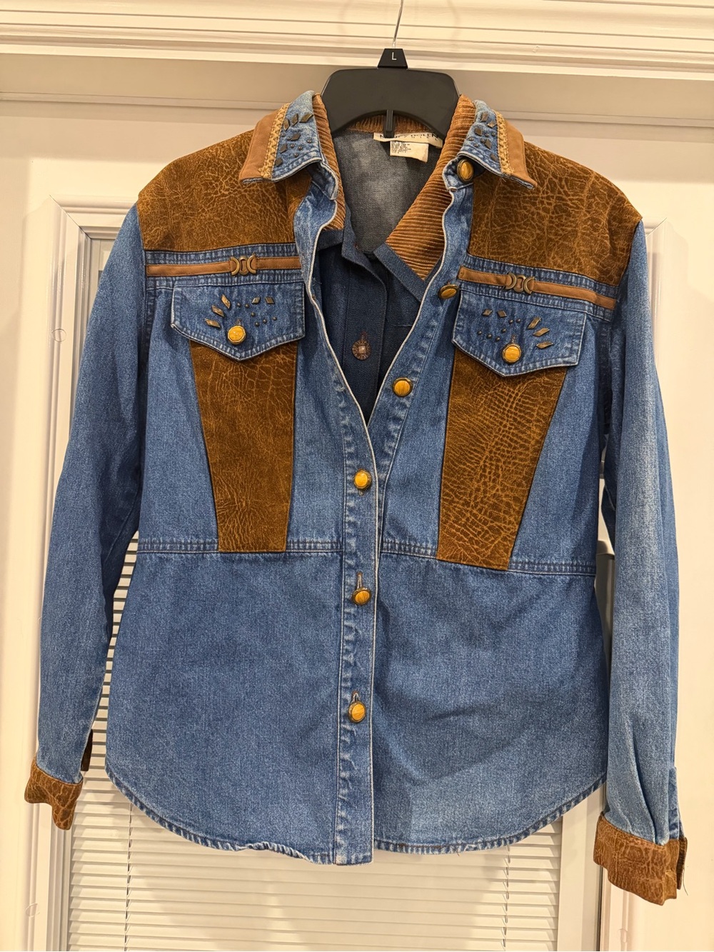 Vintage Y2K Christina Hope Blue Denim Jacket with Brown Suede Panels